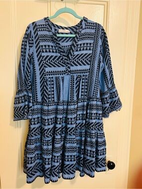 Devotion TWINS Blue & Black Geometric Tiered Mini Dress